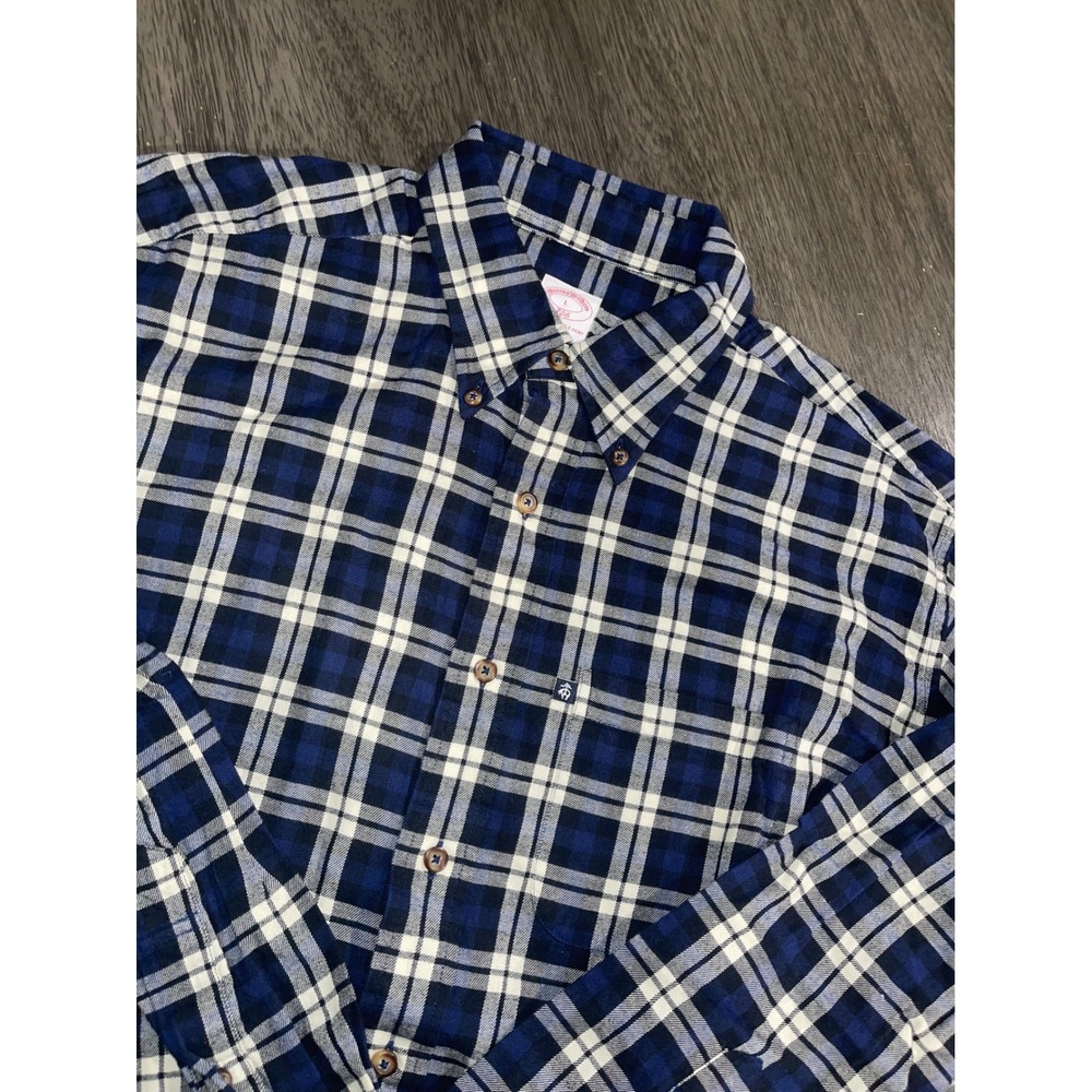 Brooks Brothers Mens Size L Blue Plaid Flannel Button Down Regular Fit Shirt